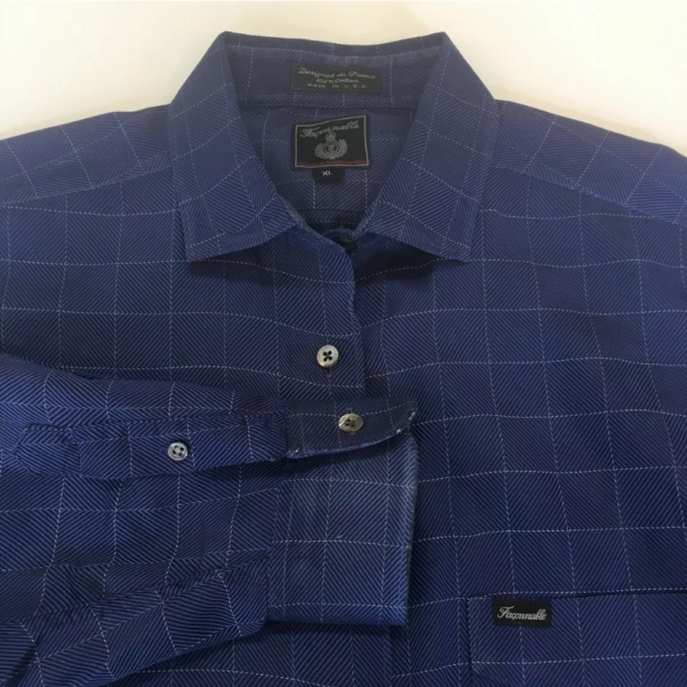 Faconnable French Dress Shirt Blue w/ white XL